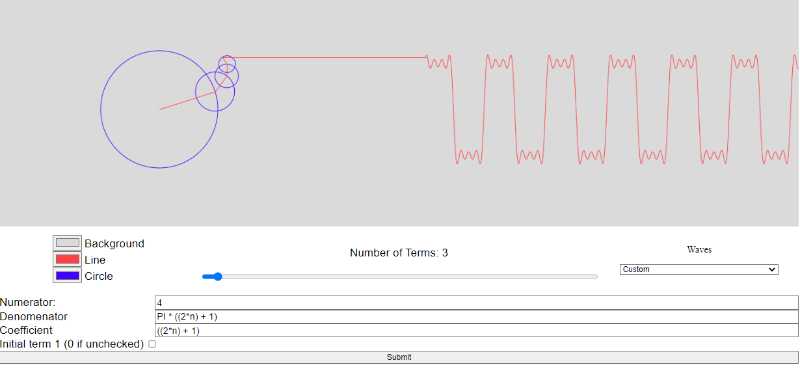 Custom Fourier Series w/ color wheel, circle slider & presets