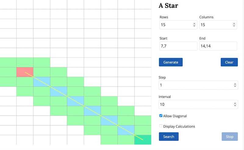 A* path finding visualization in React