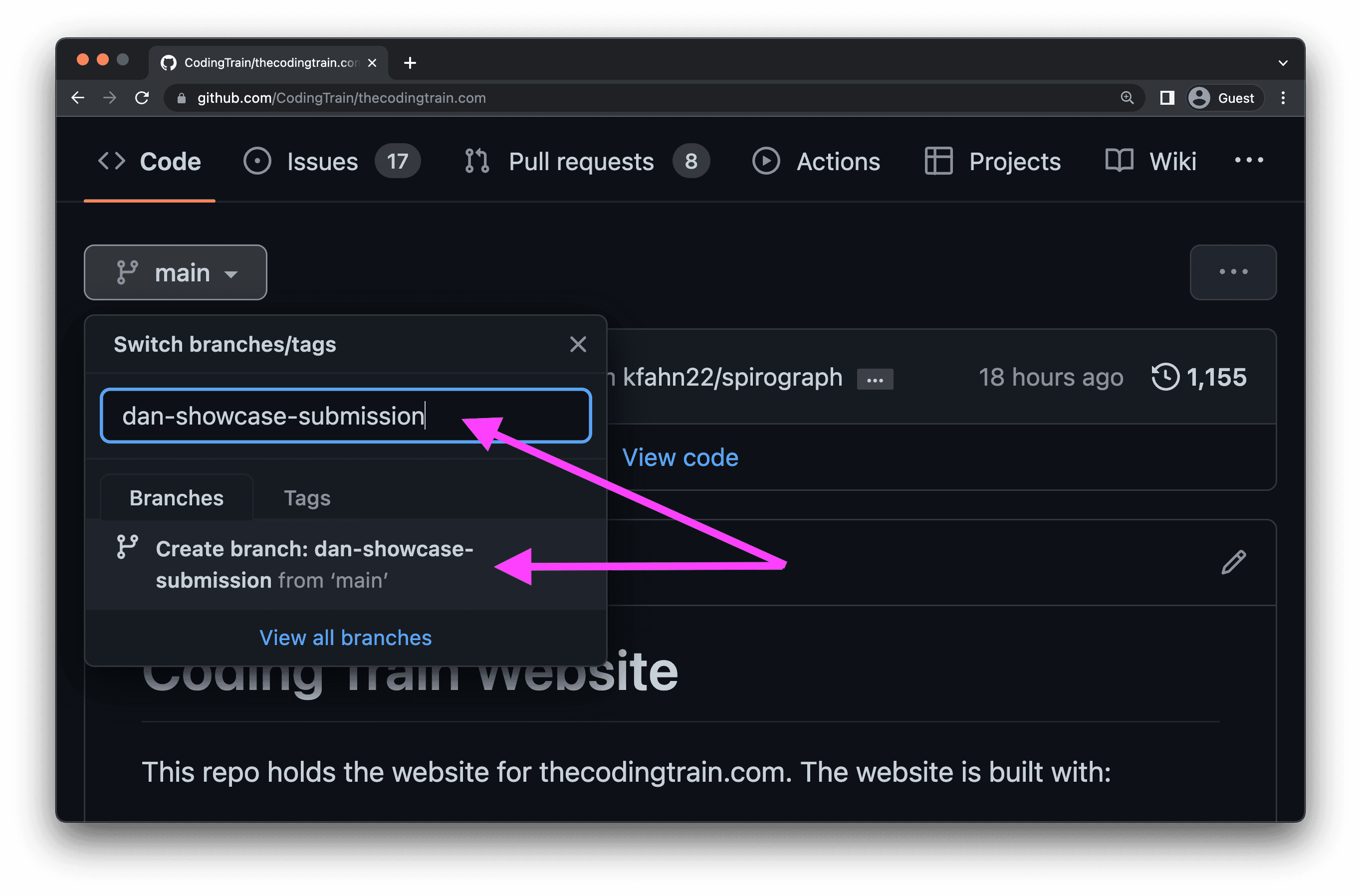 Branches dropdown