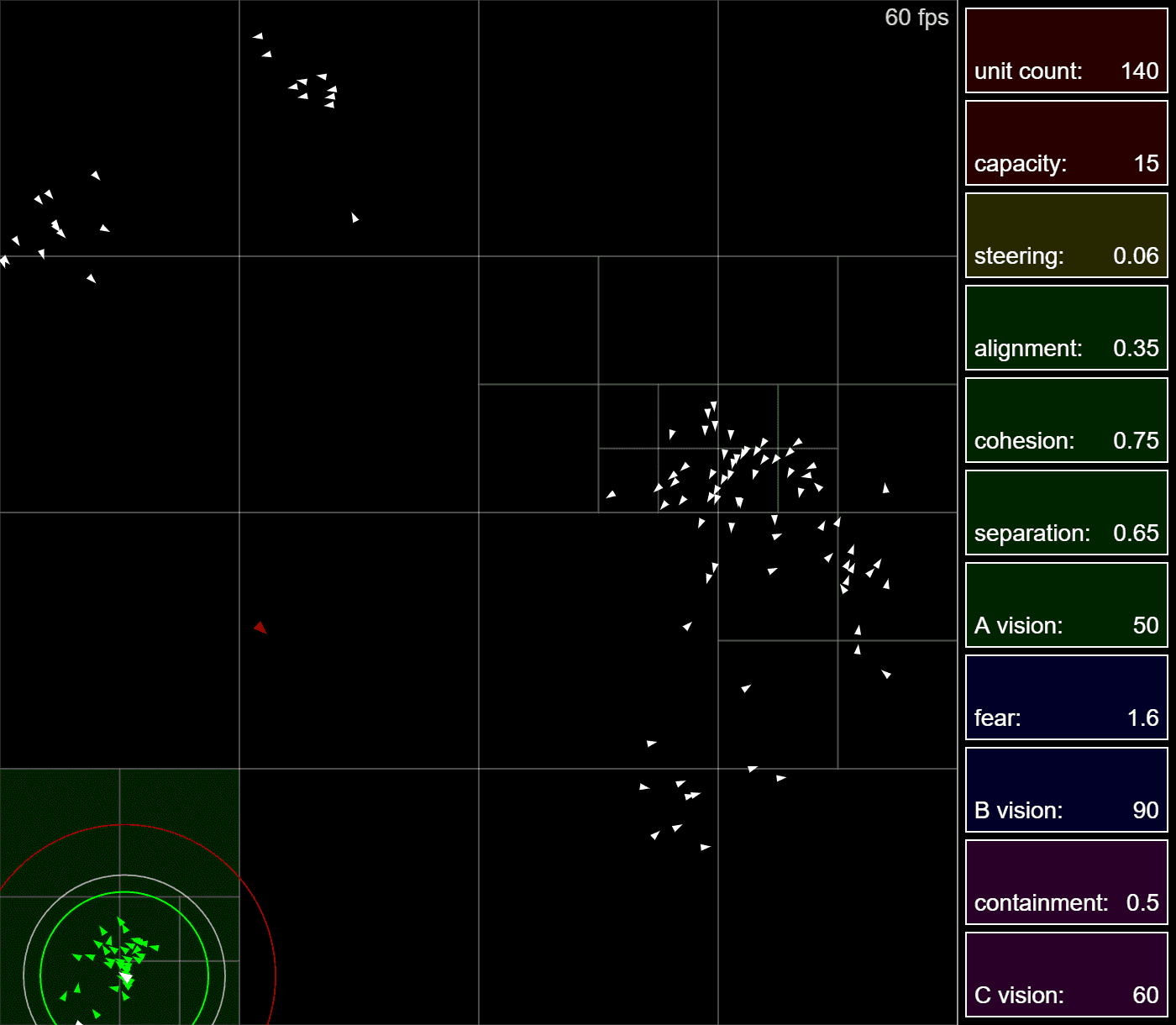 Quadtree and Flocking Simulation