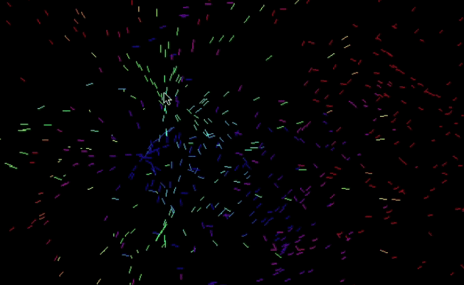 Python3/Pygame version of attracted particles with coloring